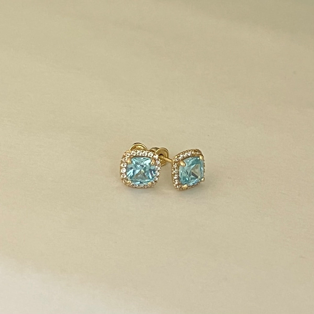 14K Yellow Gold Blue Earring with CZ