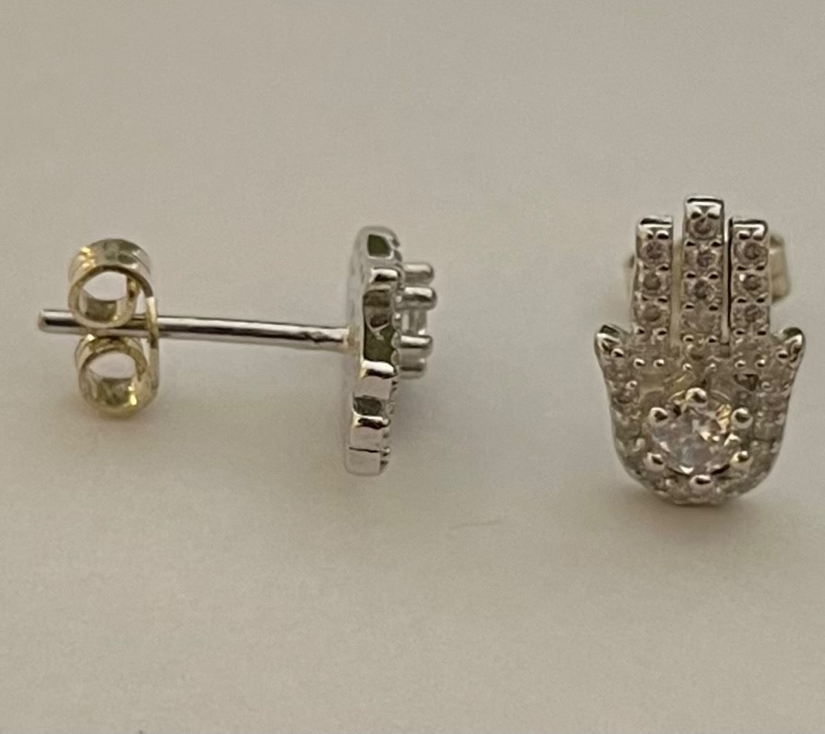 Silver God Hand Earring with CZ