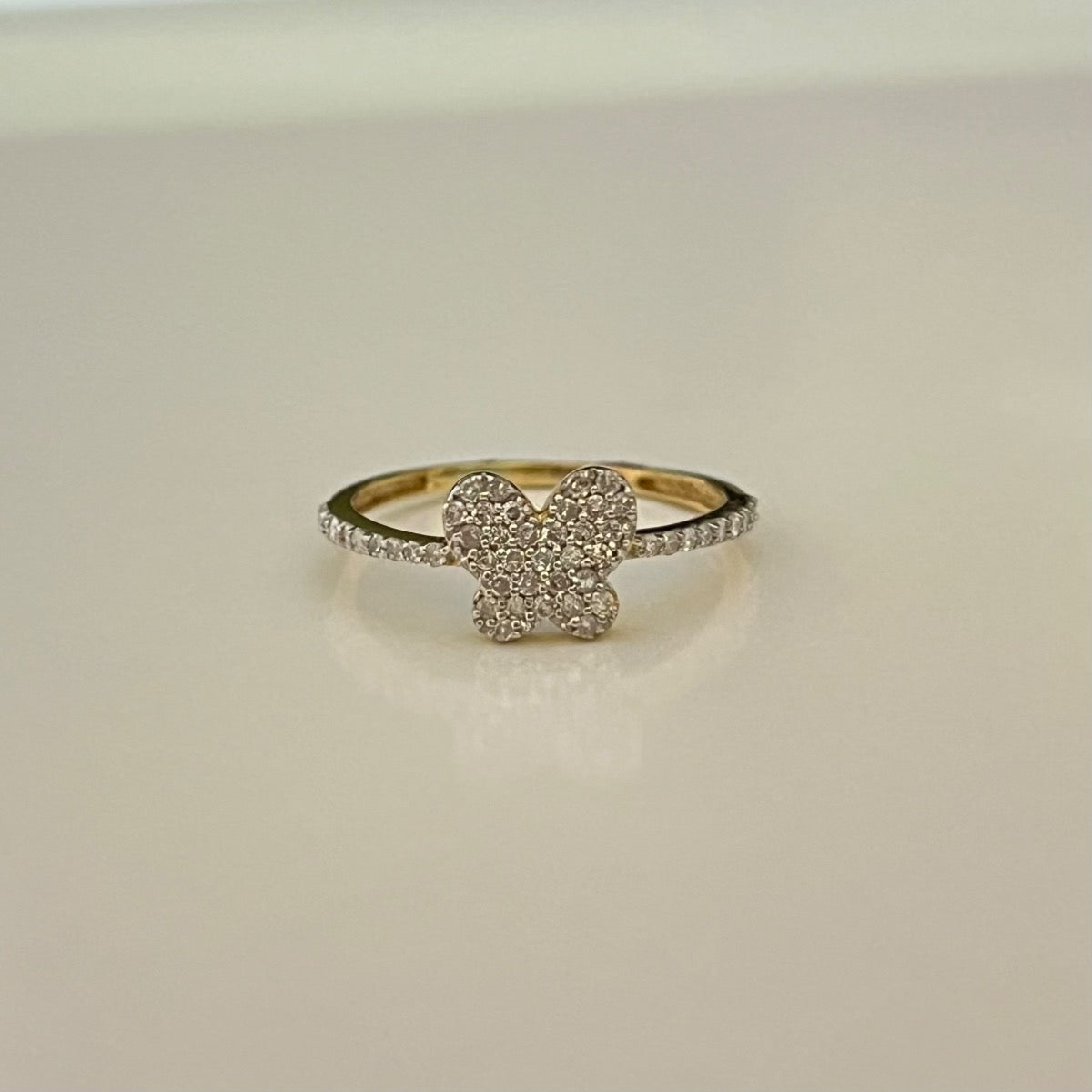 14K Yellow Gold Butterfly Ring with Diamond