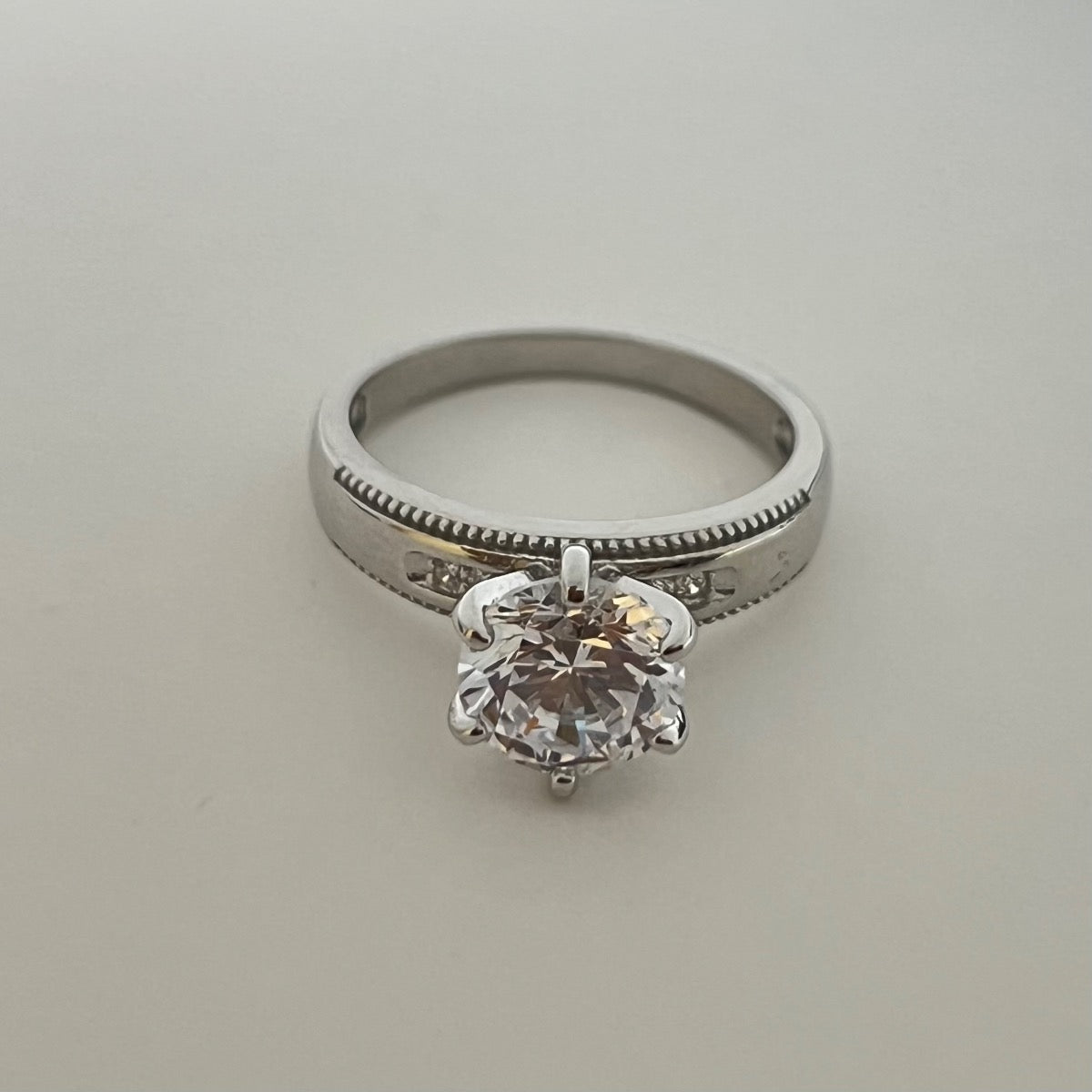 Silver Engagement Ring with CZ