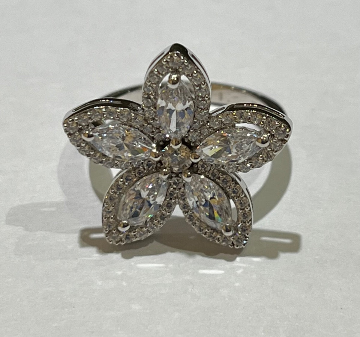 Silver Flower Ring with CZ