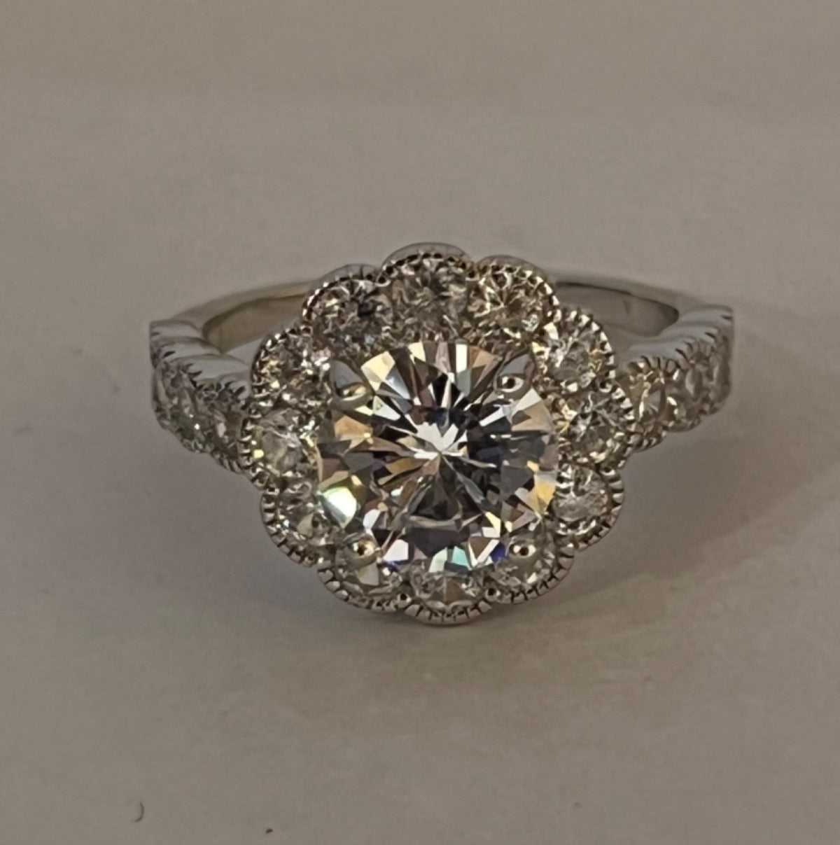 White Silver Engagement Ring with CZ