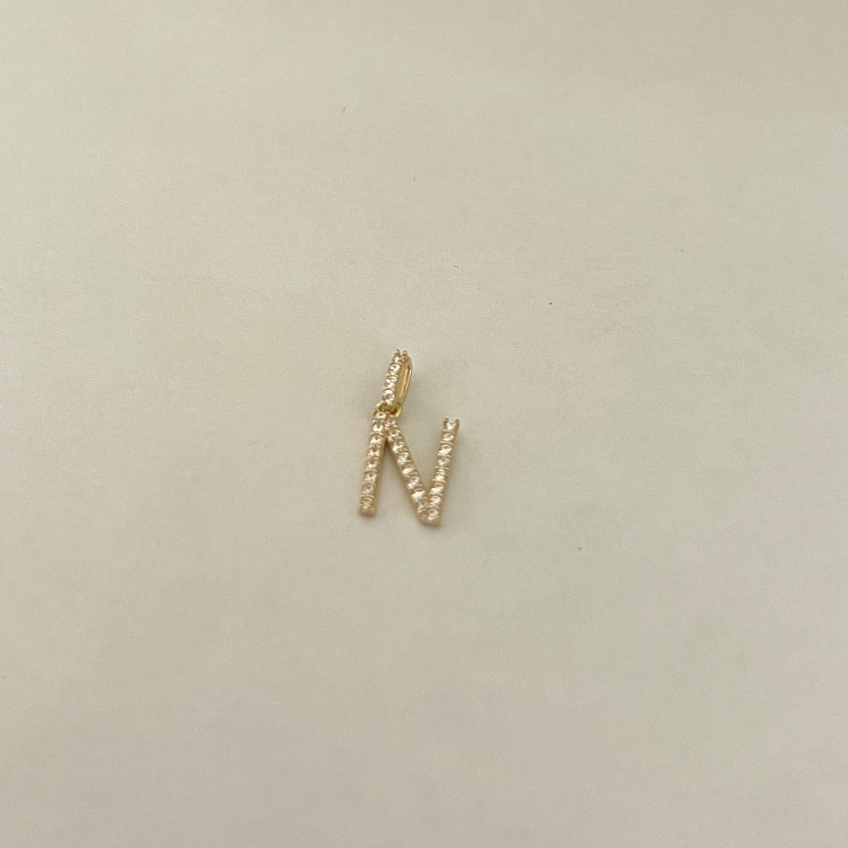 14K Yellow Gold Letter N Pendant with CZ