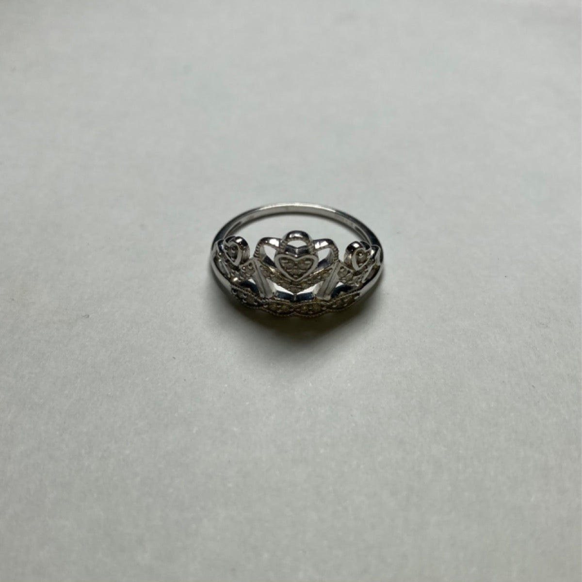 14K White Gold Crown Ring with Diamond