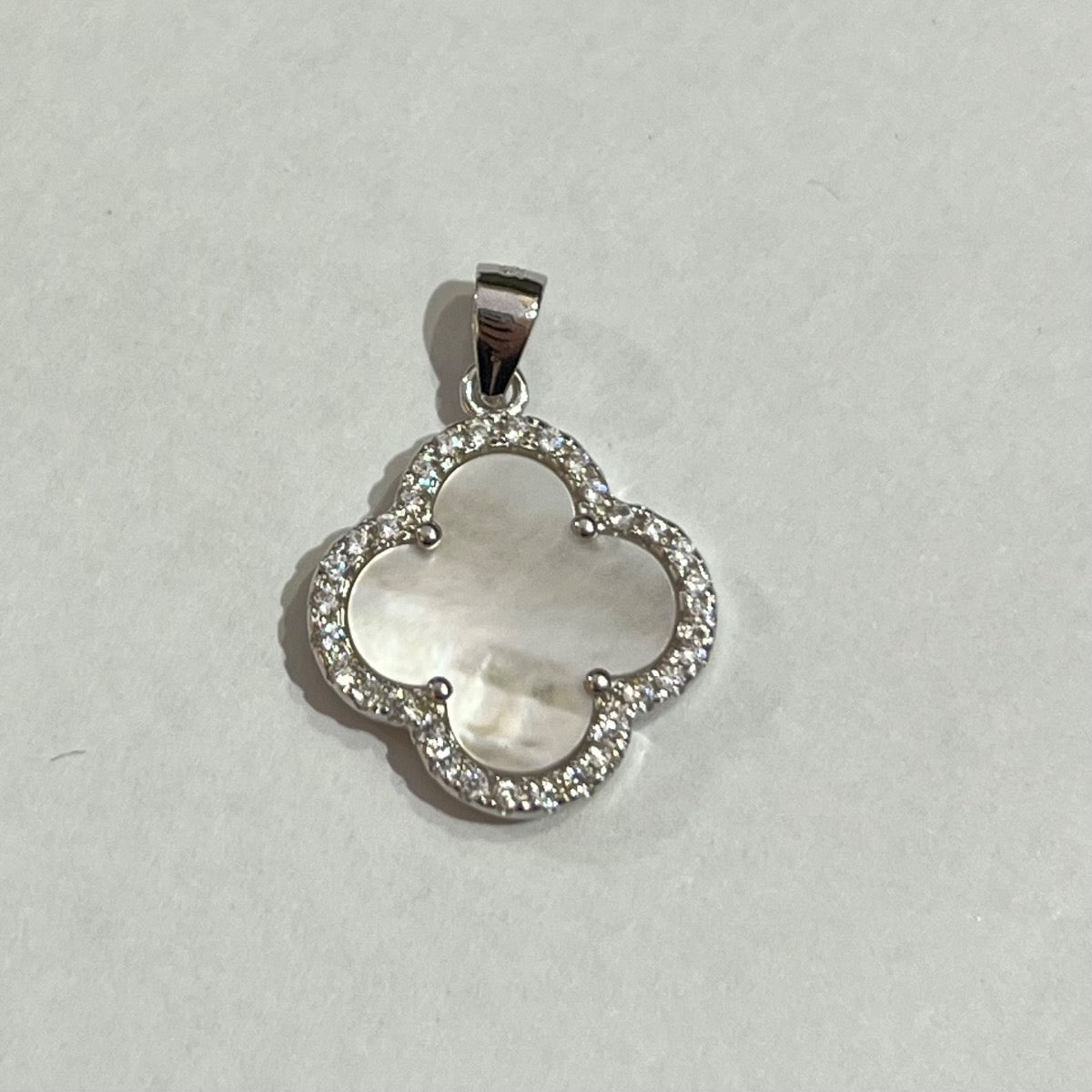 Silver Four Leaf Clover Pendant with CZ