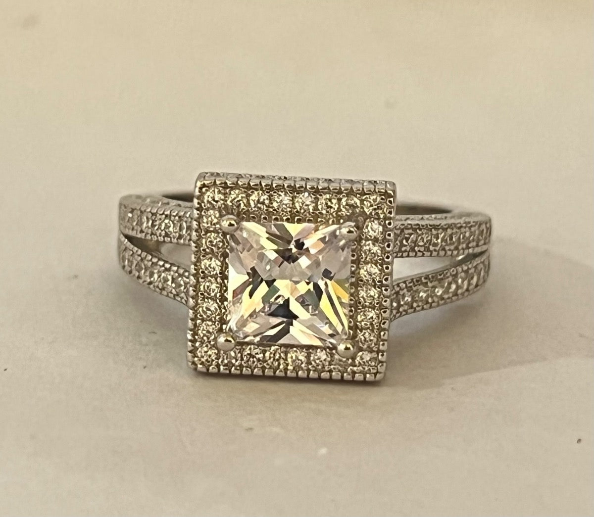Silver Engagement Ring with CZ