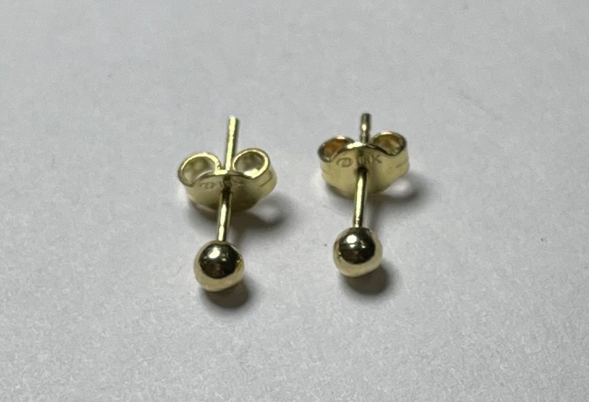 18K Yellow Gold Ball 3mm Earring