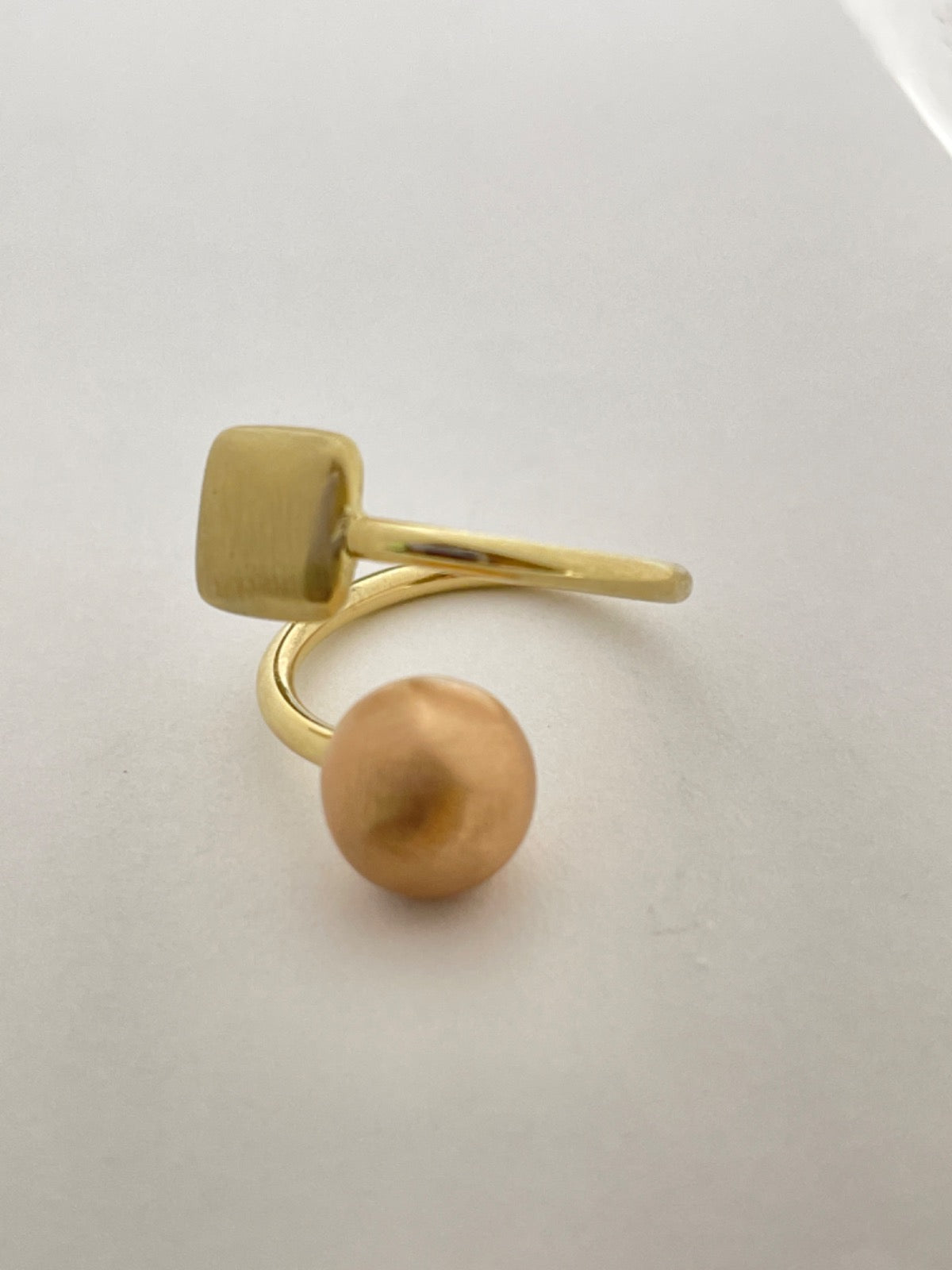 14K Two-Tone Gold Ball End Square Ring