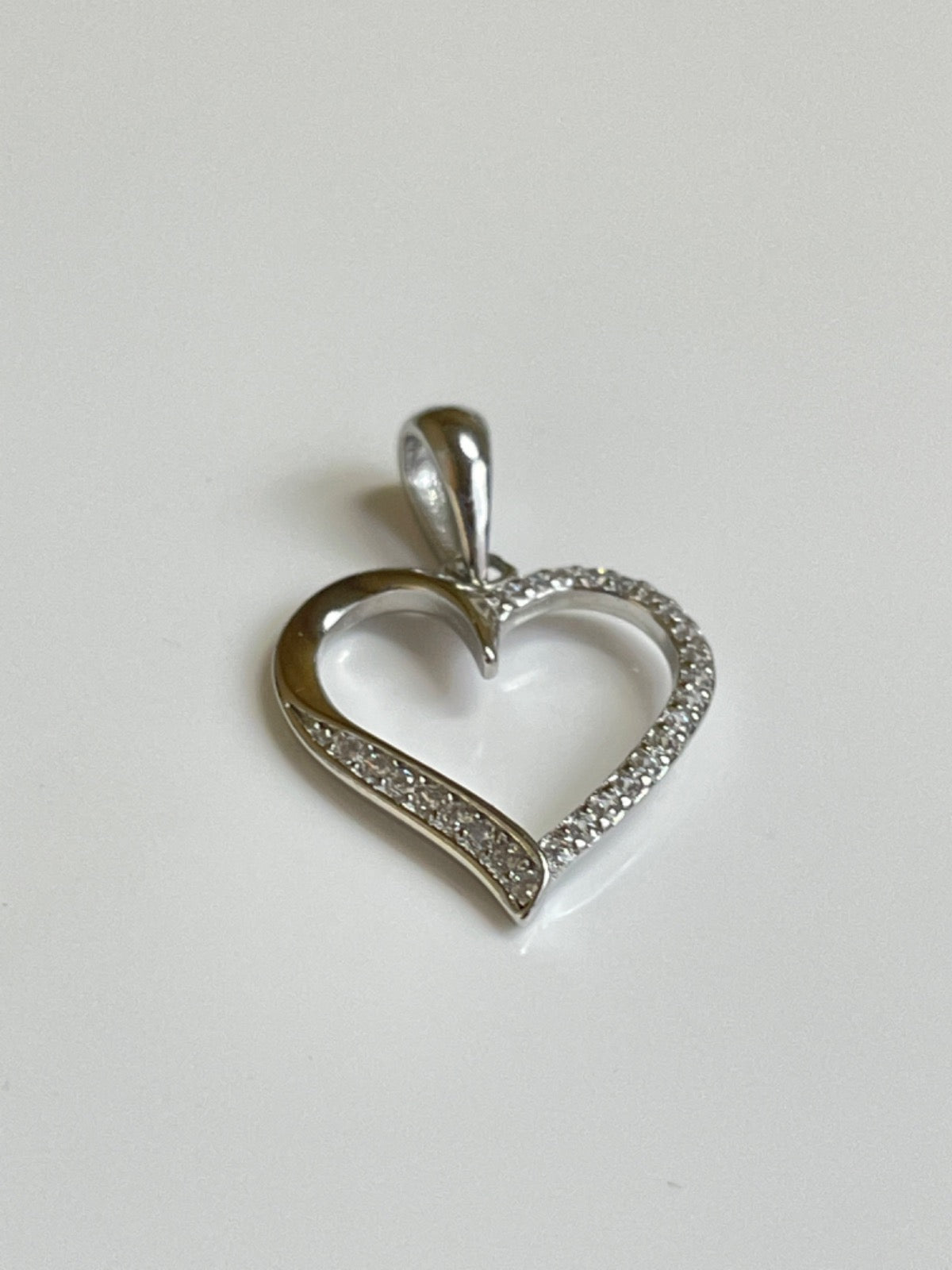 White Silver Heart Pendant with CZ