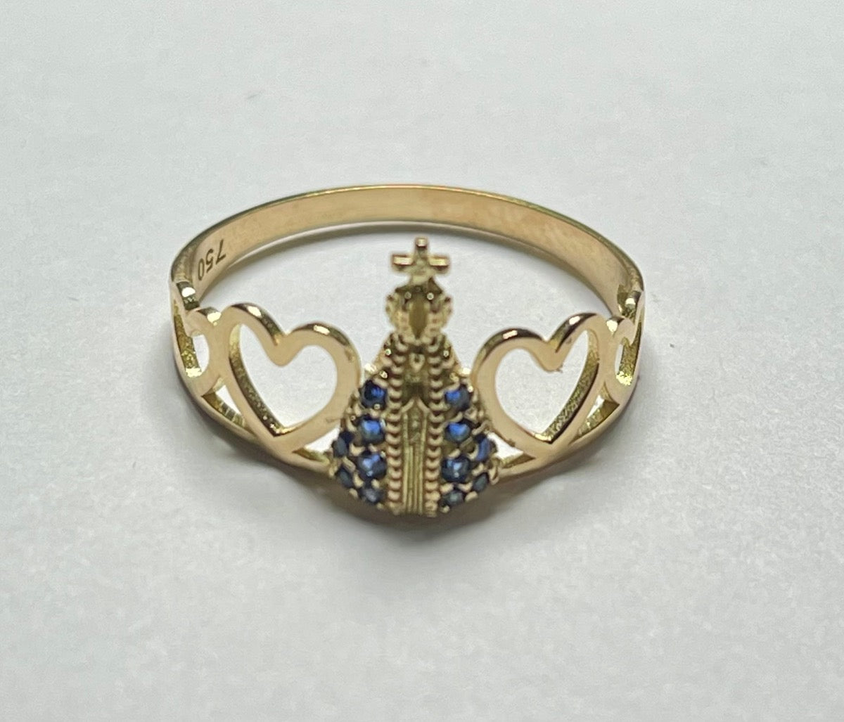 18K Yellow Gold Our Mother Ring with CZ