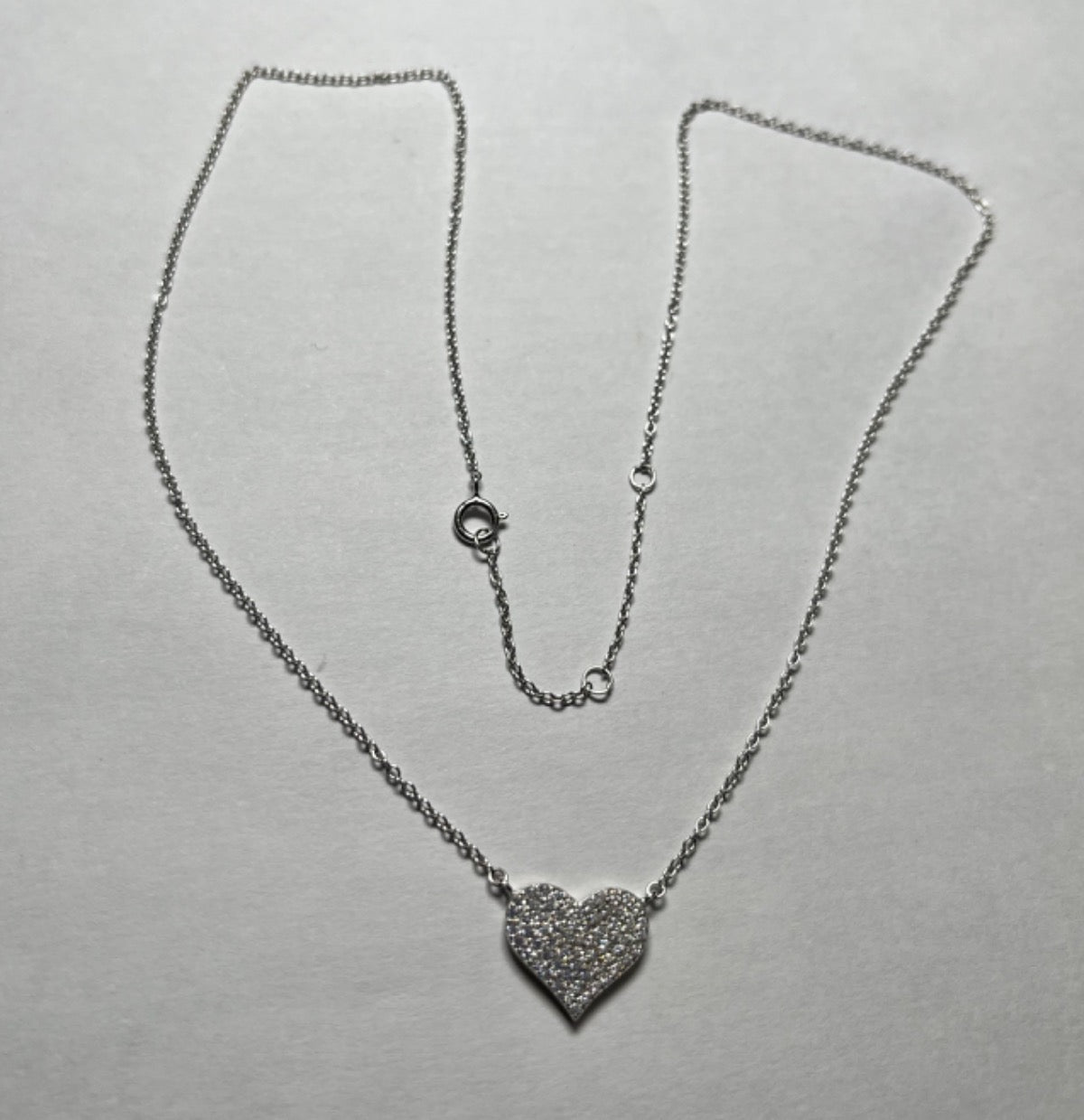 Silver Heart Charm Necklace Set with CZ