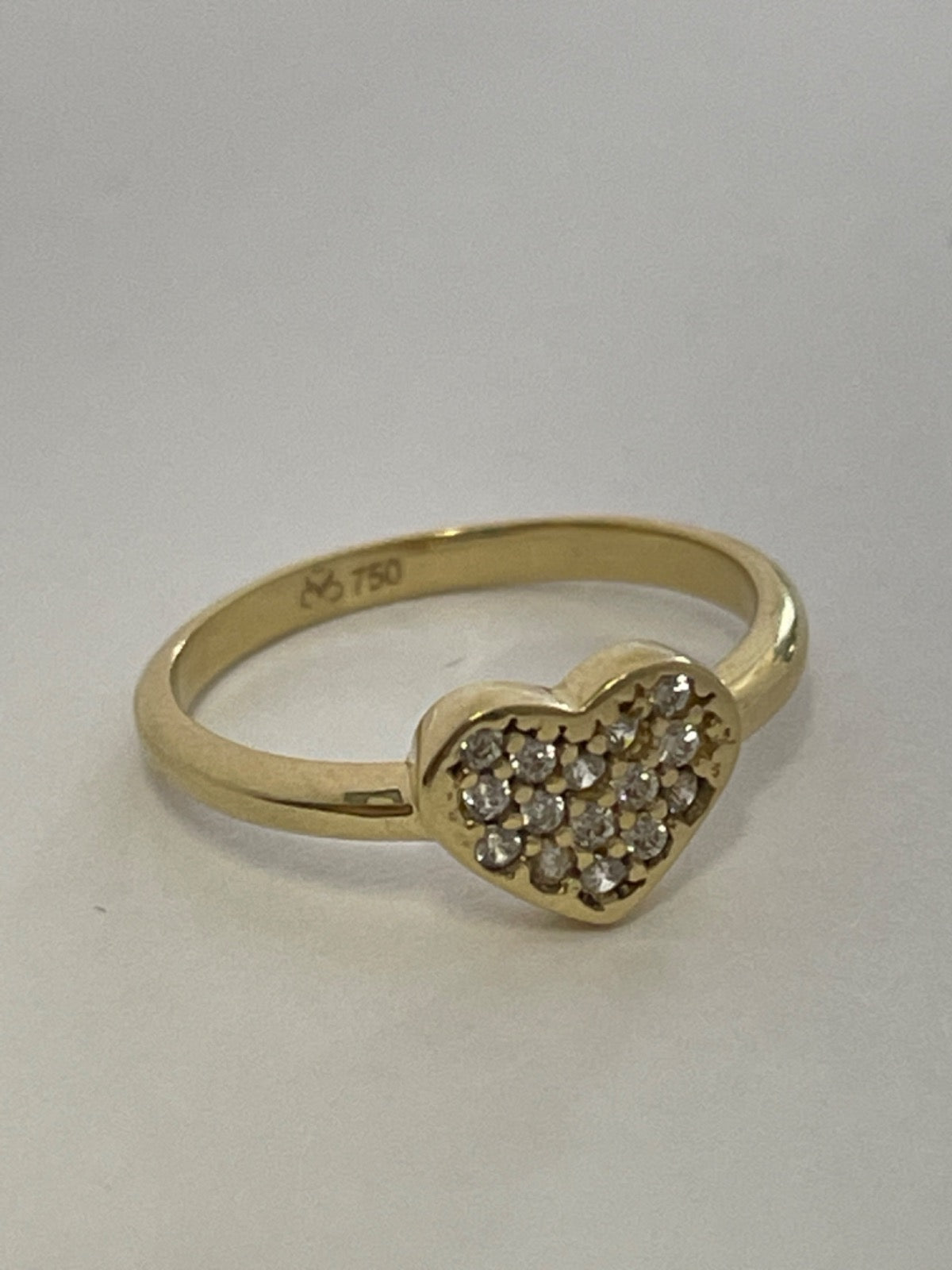 18K Yellow Gold Heart Ring with CZ