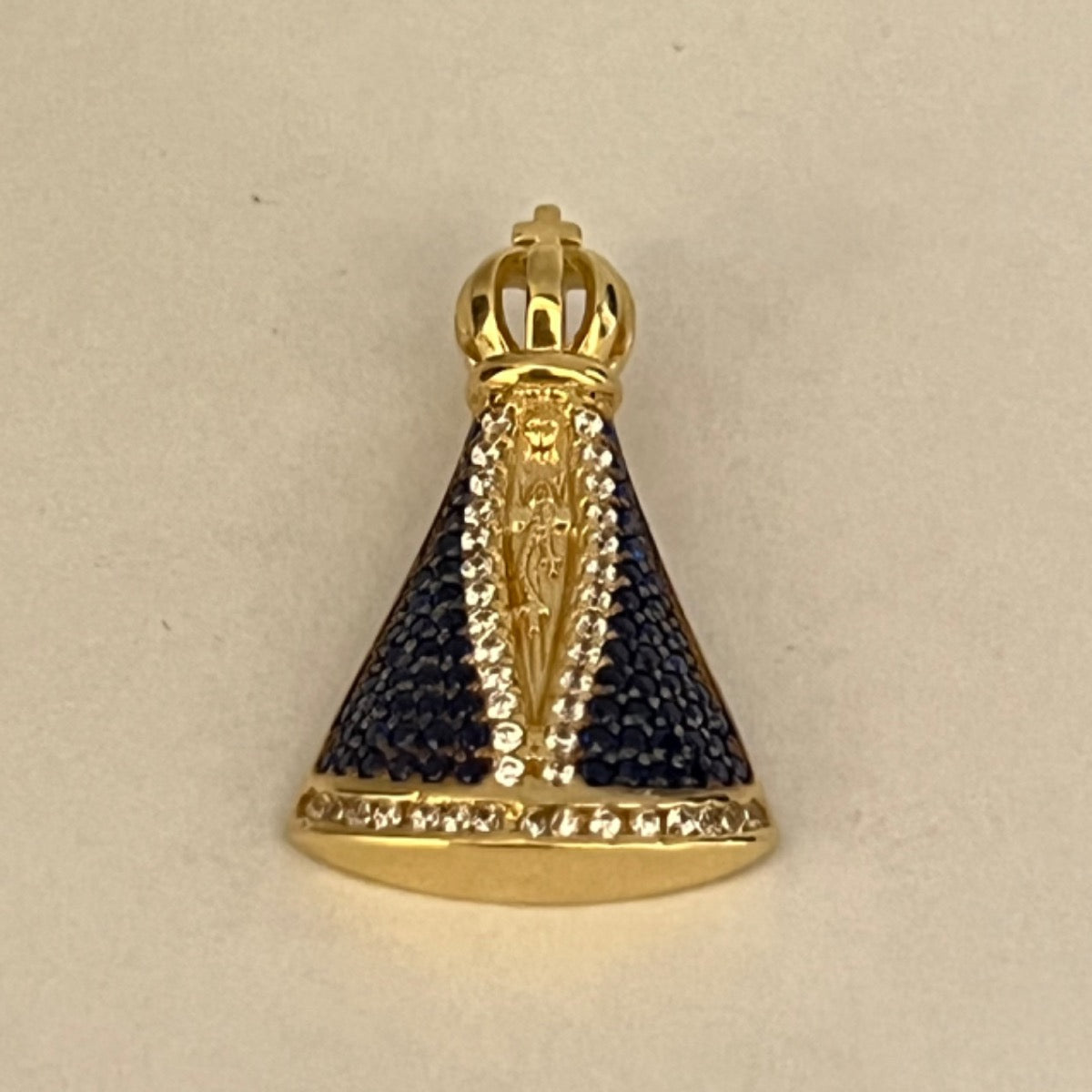 18K Yellow Gold “Our Lady Aparecida” Pendant with CZ