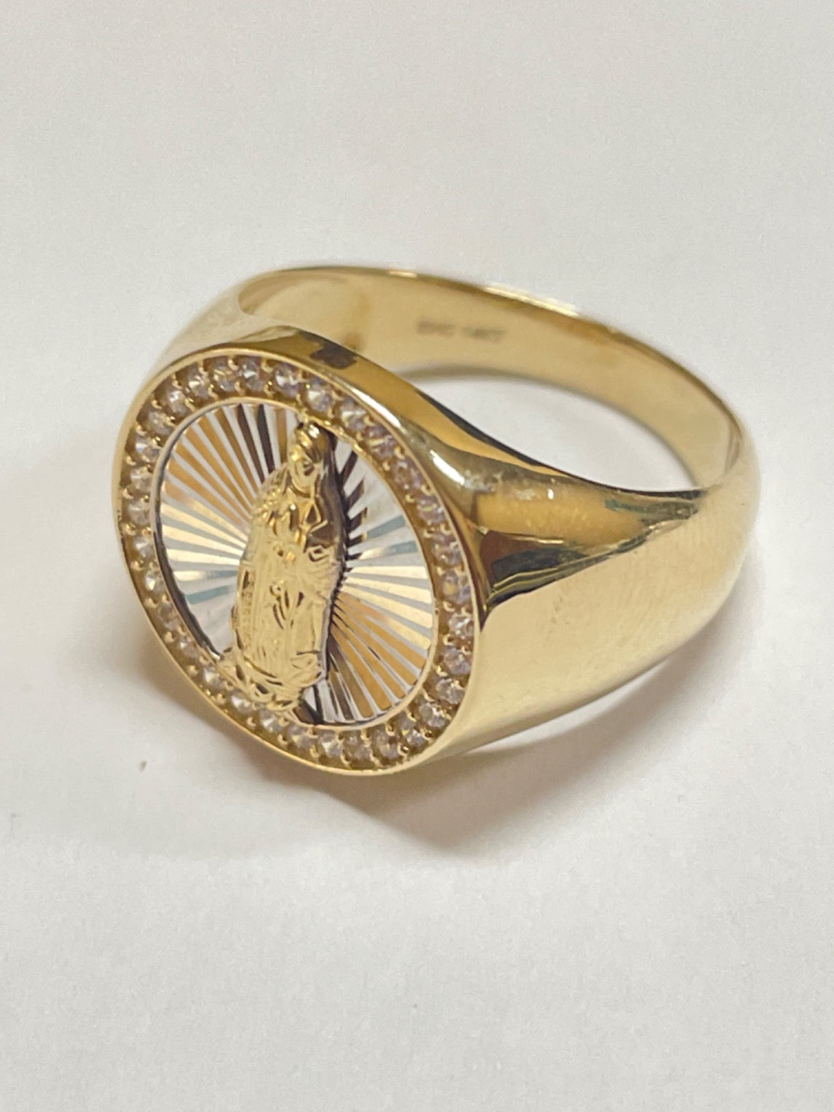 14K Two-Tone Gold Our Lady Of Guadalupe Ring with CZ