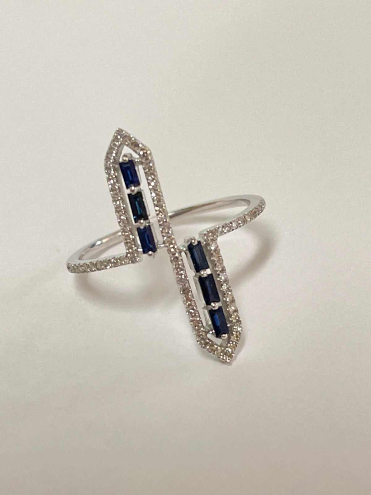 14K White Gold Ring with Diamond and Sapphire