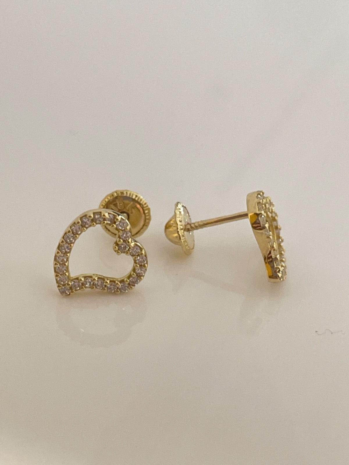 18K Yellow Gold Heart Earring with CZ