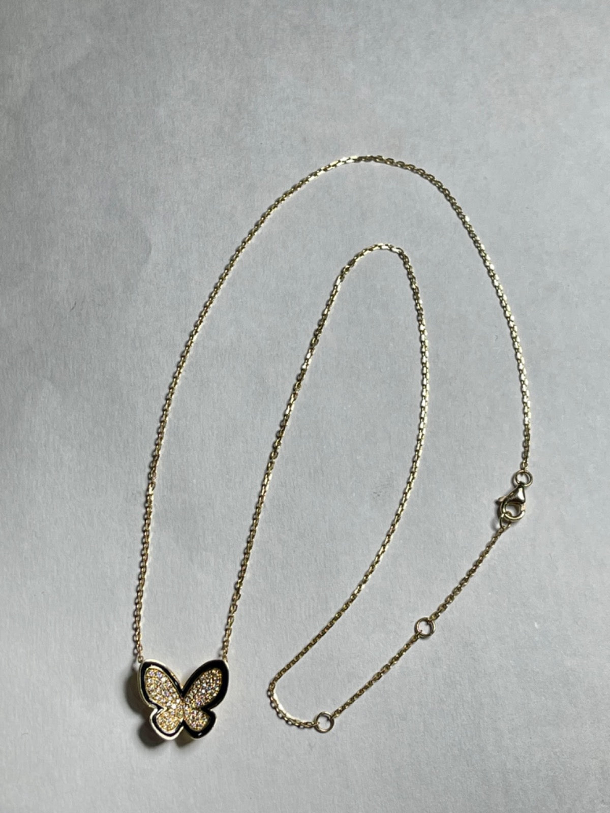 14K Yellow Gold Butterfly Necklace with Diamond