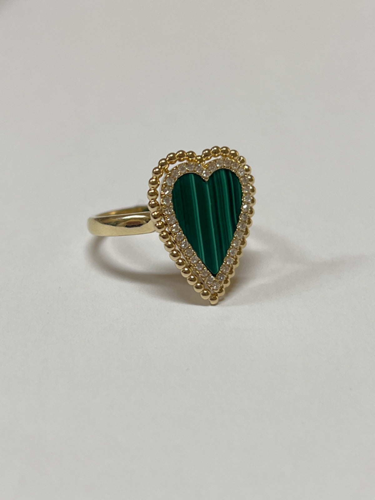 14K Yellow Gold 18K Gold Malachite and Diamond Heart Ring Ring with Diamond