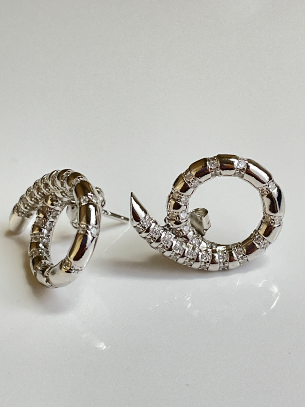 White Silver Spiral Earring with CZ