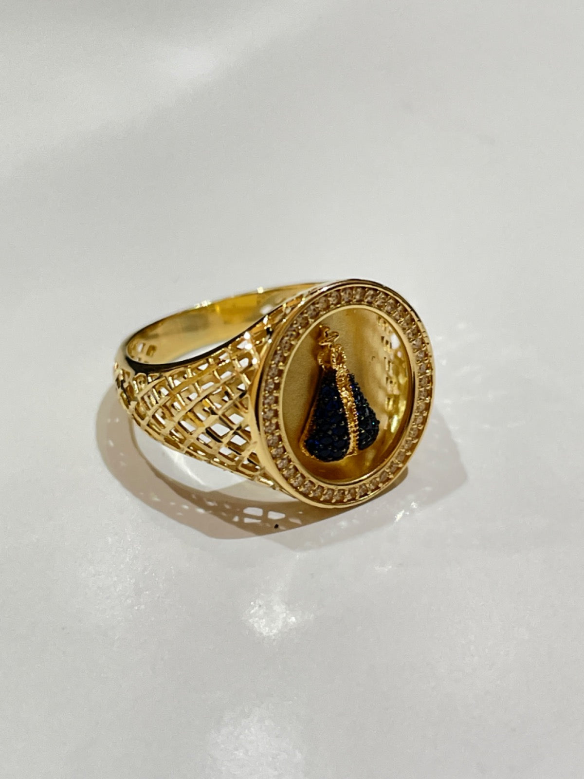 18K Yellow Gold Our Mother Ring with CZ