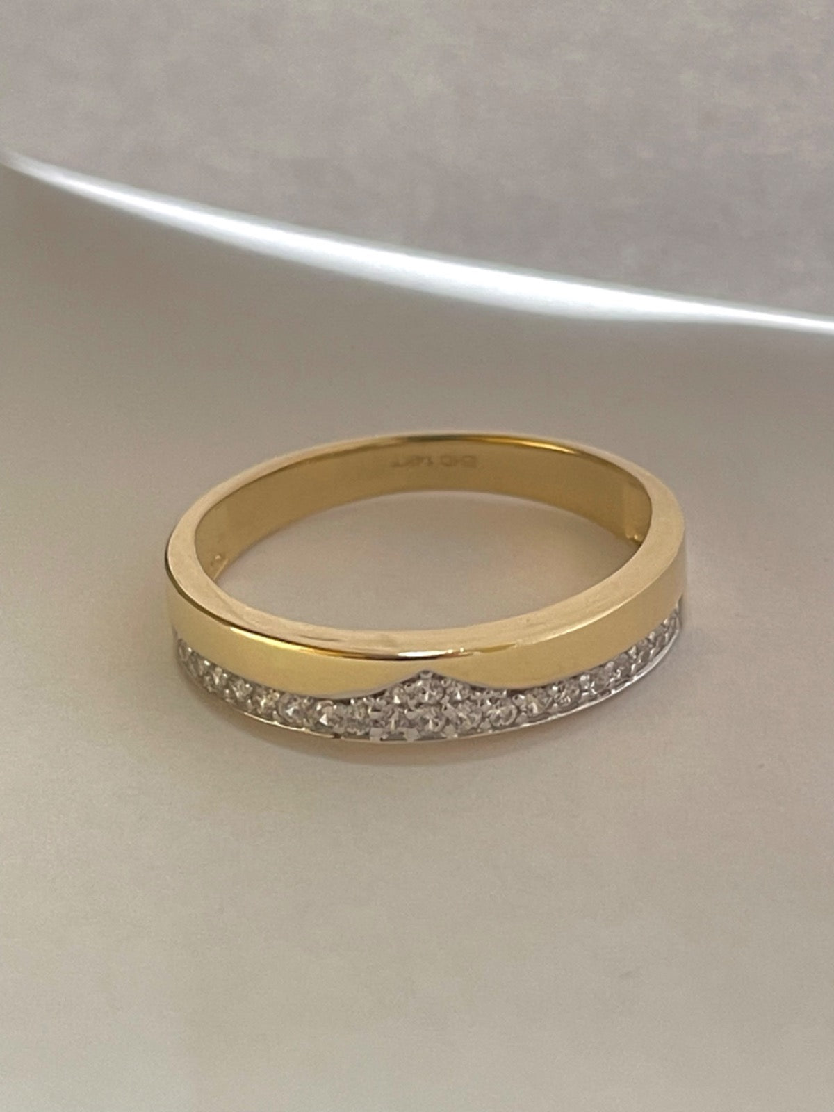14K Yellow Gold Wedding Band with CZ