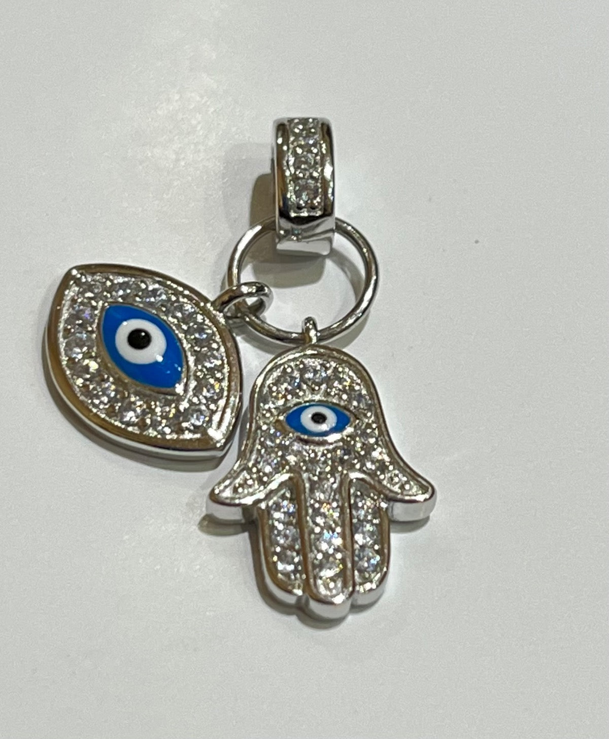Silver Eve Eye and Hand Of God Charm with CZ