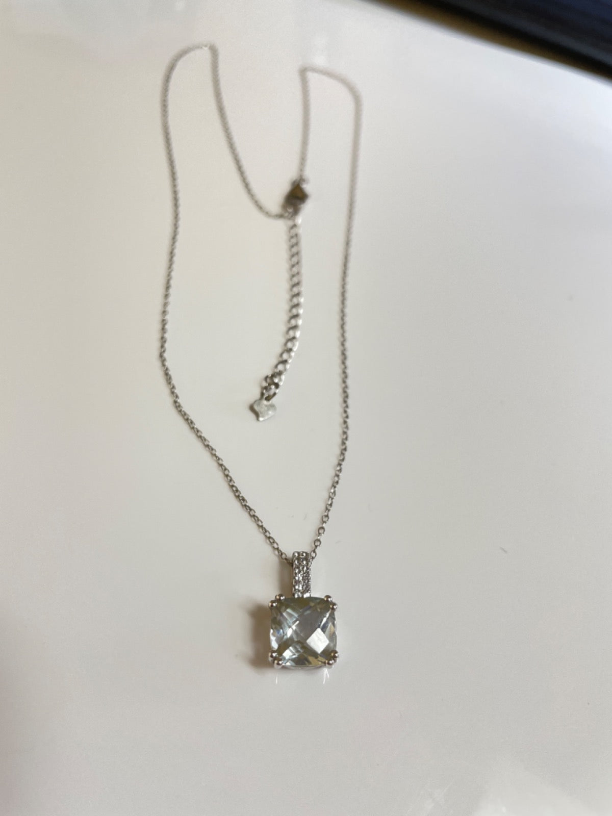 Silver Green Cz Charm Necklace Set