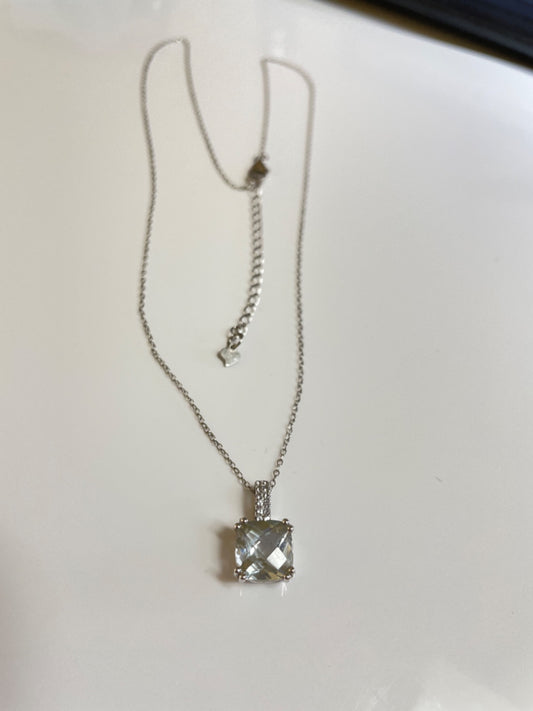 Silver Green Cz  Charm Necklace Set