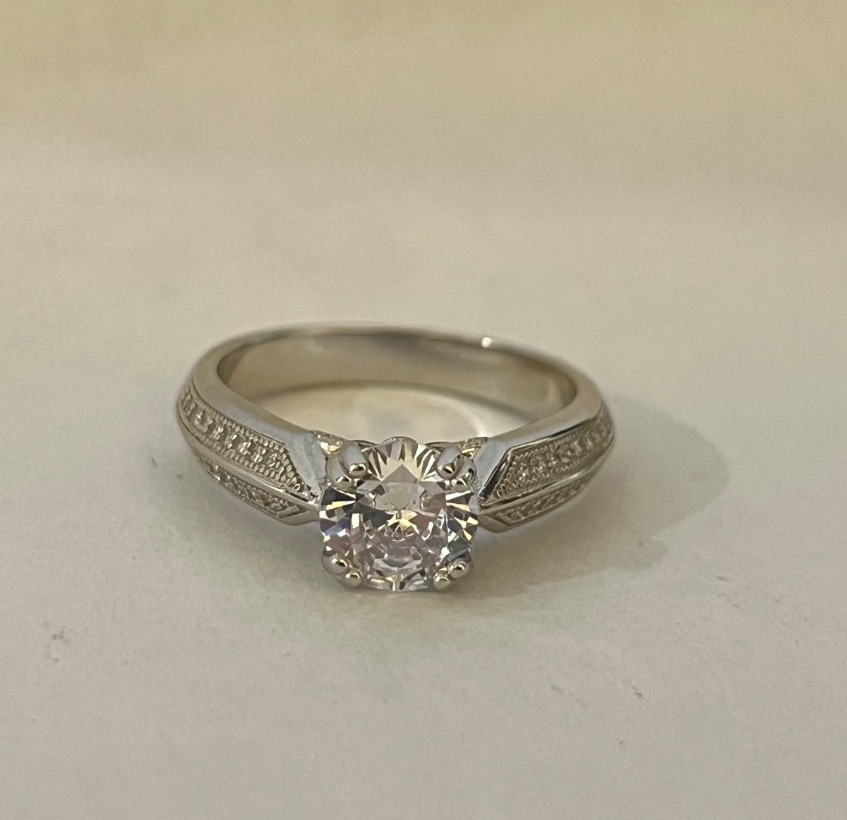 Silver Engagement Ring with CZ