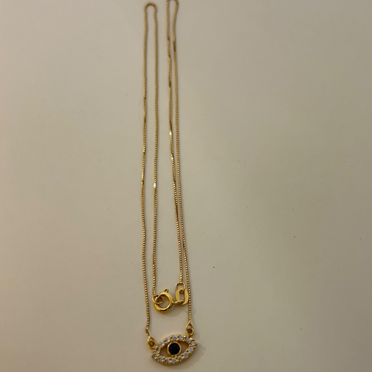 18K Yellow Gold Evil Eye Necklace with CZ