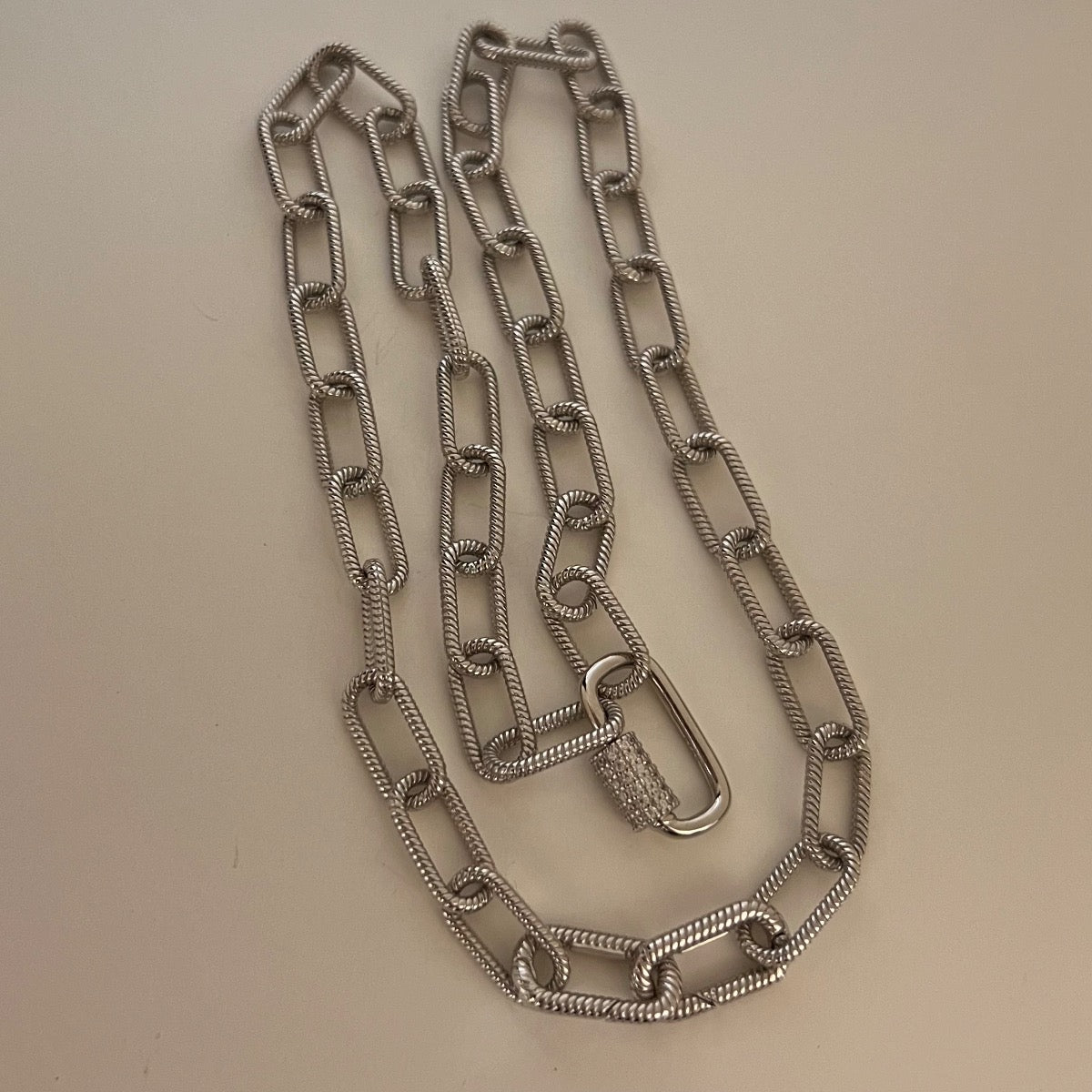 Silver Paper Clip Chain with CZ