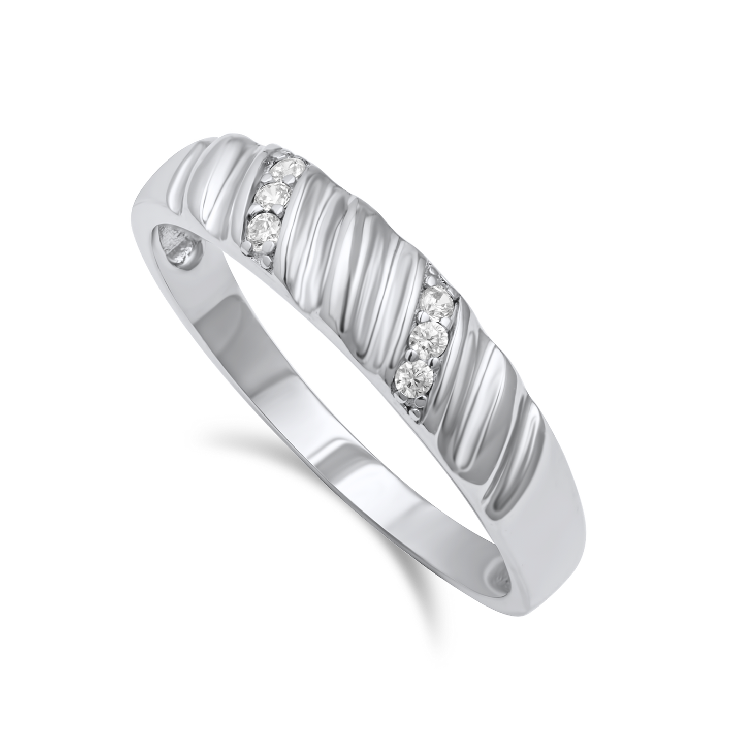 Silver Wedding Band with CZs