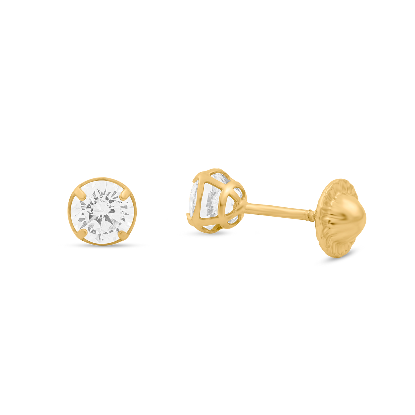 18K Yellow Gold 4mm CZ Earrings