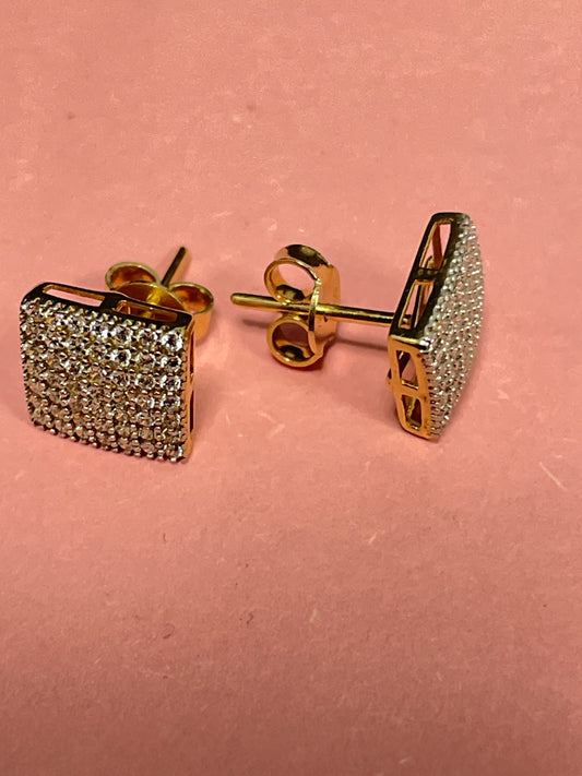 18K Yellow Gold Square  Earring with CZ