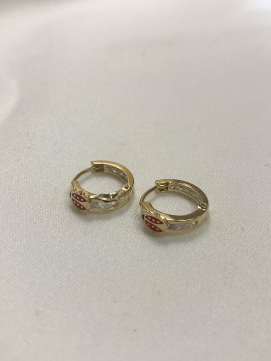 14K Yellow Gold Ladybug Hoop Earring