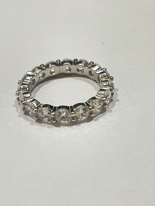 White Silver Anniversary  Ring with CZ