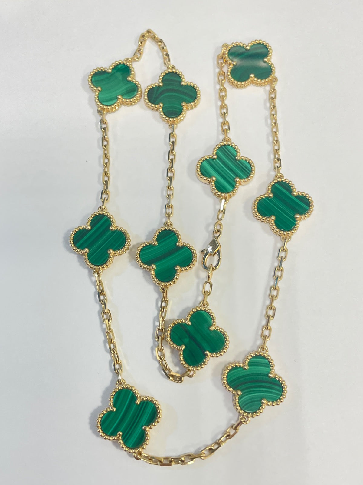 18K Yellow Gold Clover Necklace with Malachite