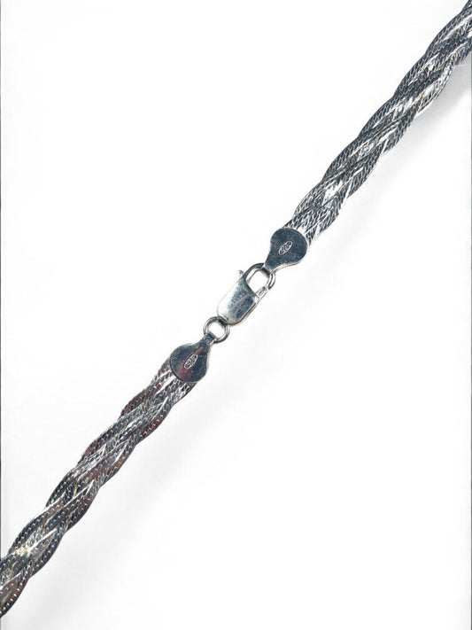 White Silver Braided Necklace