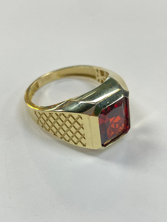 14K Yellow Gold  Men's Ring with CZ