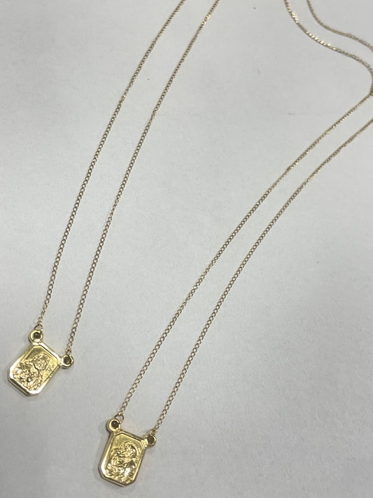 18K Yellow Gold Scapular  Charm Necklace Set