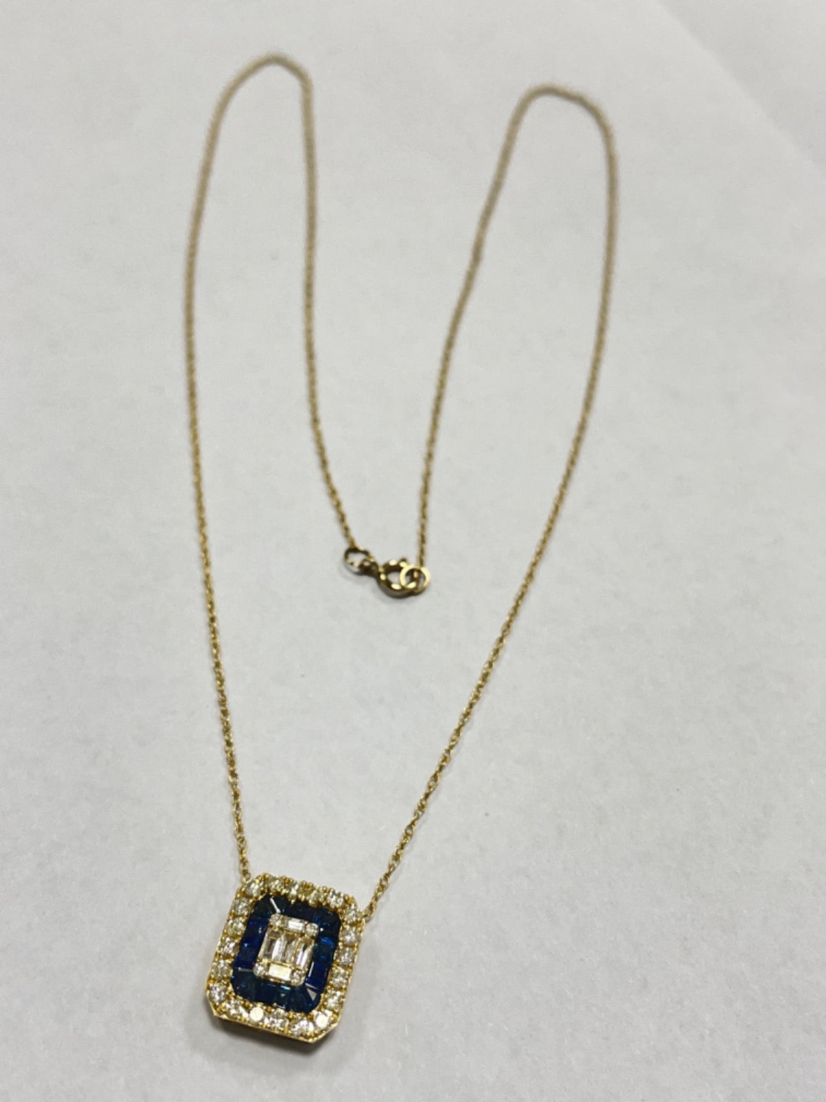 14K Yellow Gold  Charm Necklace Set with Diamond and Sapphire