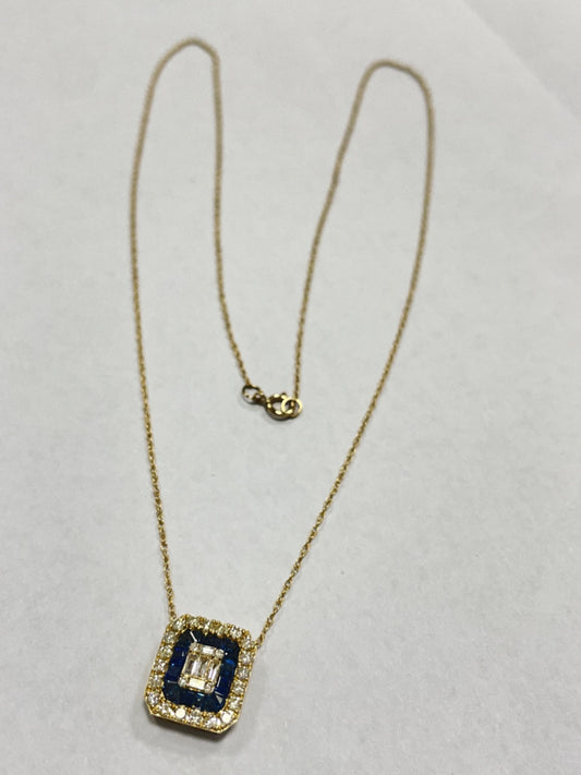 14K Yellow Gold  Charm Necklace Set with Diamond and Sapphire