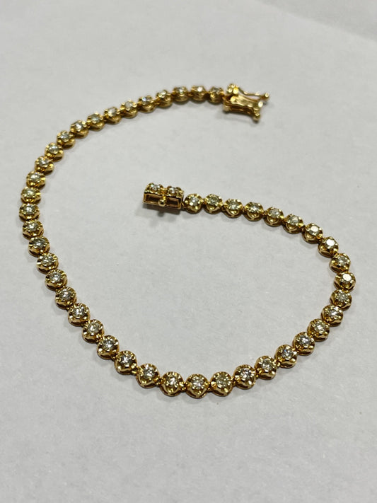 14K Yellow Gold Tênis Bracelet with Diamond