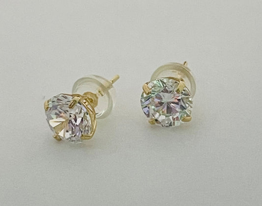 14K Yellow Gold 6mm Push Back Silicone Earring with CZ