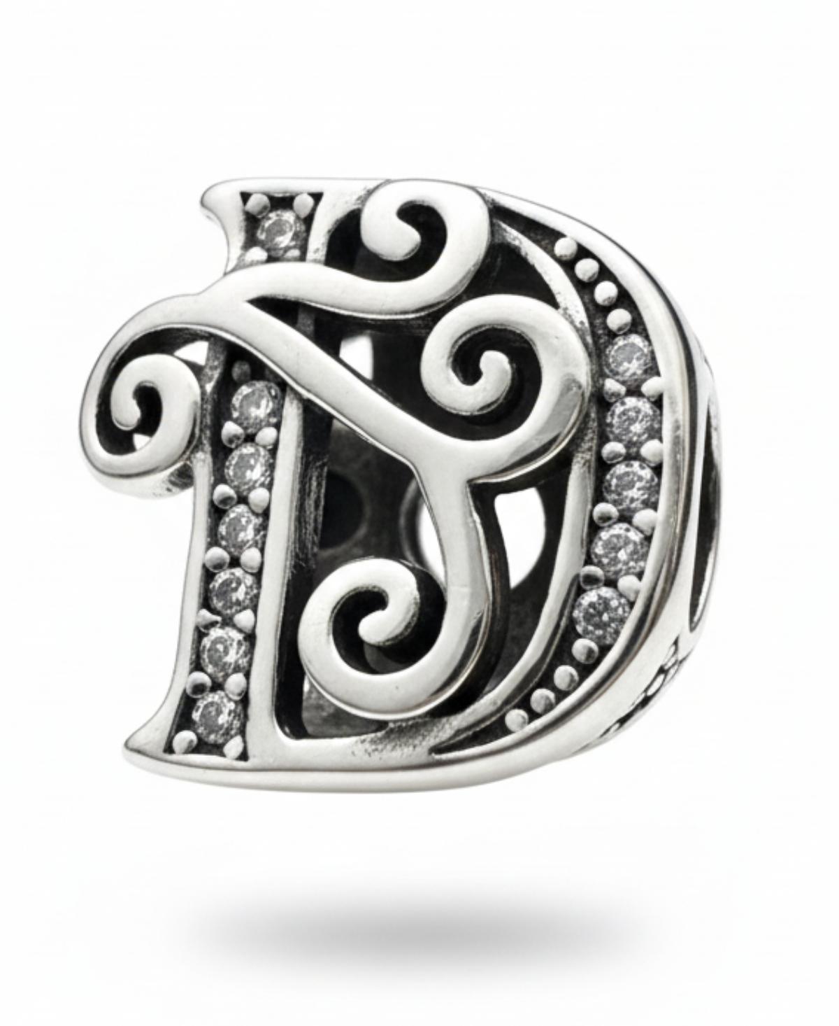 White Silver Pandora D Charm with Sapphire