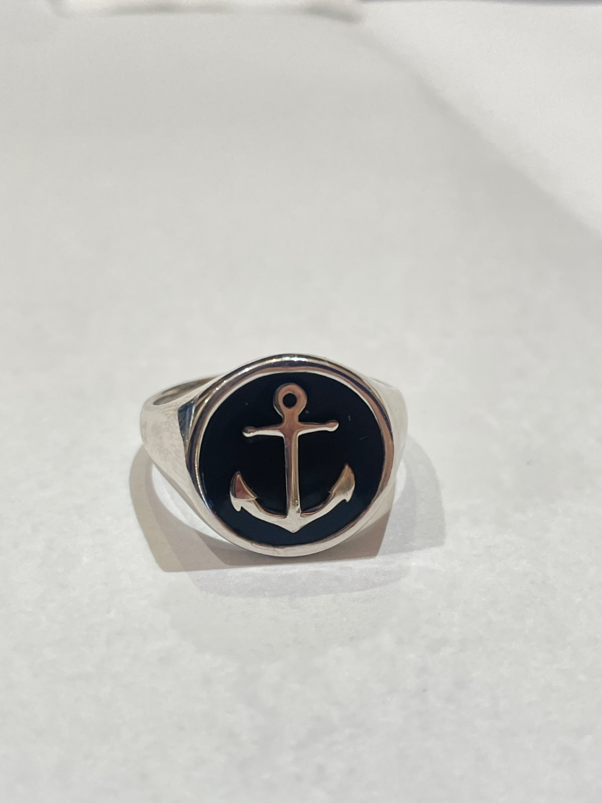 White Silver Anchor  Ring with Lab Diamond