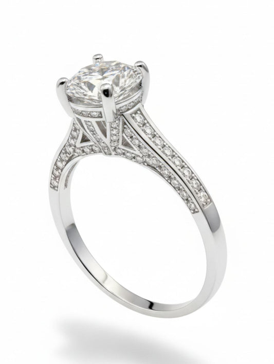 White Silver  Engagement Ring with CZ