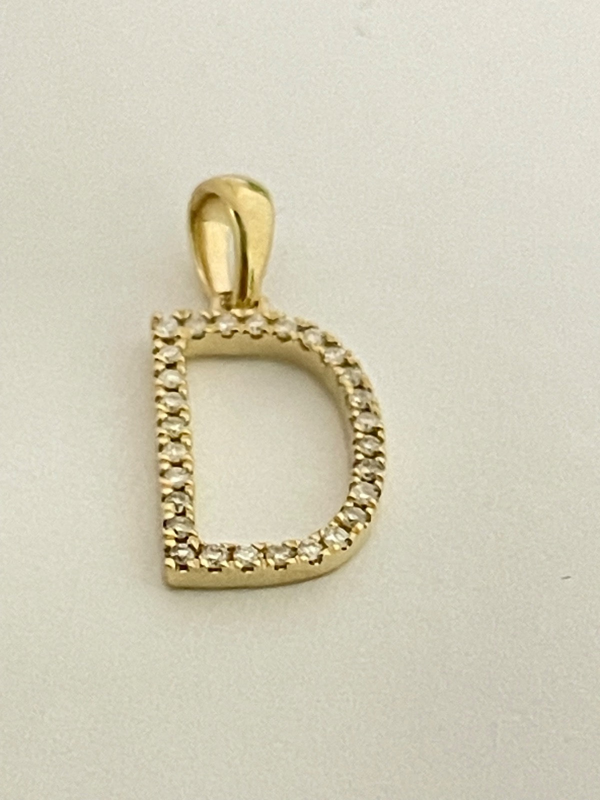 14K Yellow Gold Medium Letter D Pendant with Diamond