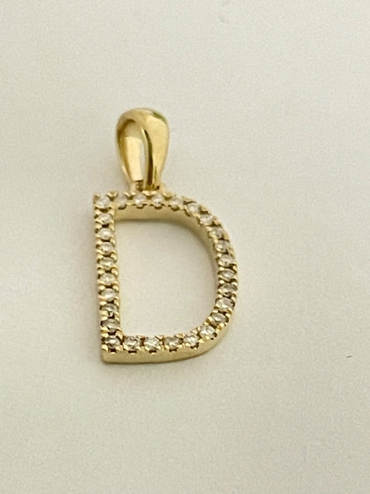 14K Yellow Gold Medium Letter D Pendant with Diamond