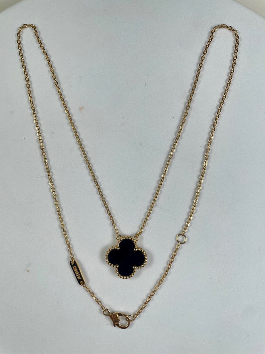 18K Yellow Gold Black Clover Necklace with Onyx